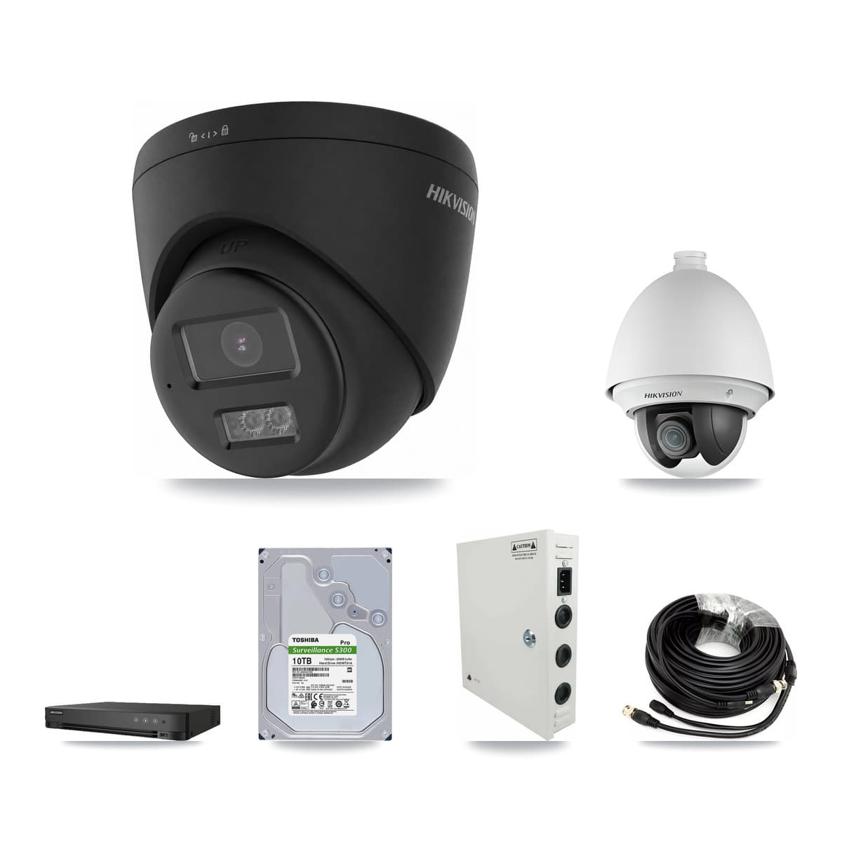 Hikvision 8-Channel 2MP – 4K CCTV Kit — 1 2MP PTZ + 7 4K Turret Cameras + 10TB Recording