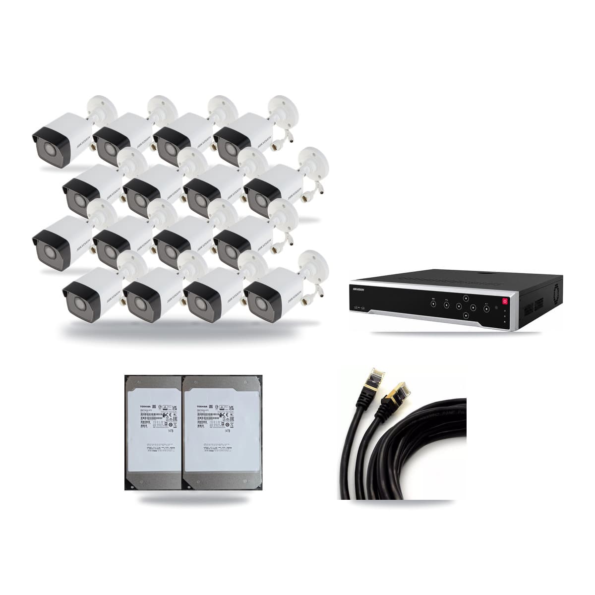 Hikvision 32-Channel 5MP CCTV Kit — 16 Bullet Cameras + 2× 14TB Recording - Image 1