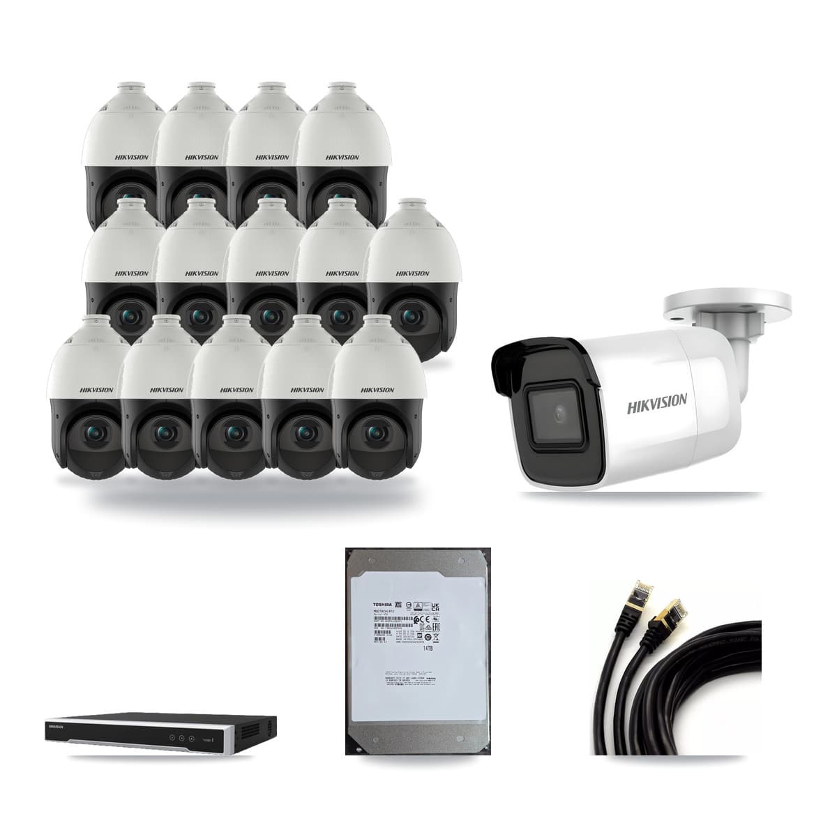 Hikvision 16-Channel 4MP – 4K CCTV Kit — 1 4K Bullet + 14 4MP PTZ Cameras + 14TB Recording (DS-7616NI-M2 Recorder) - Image 1