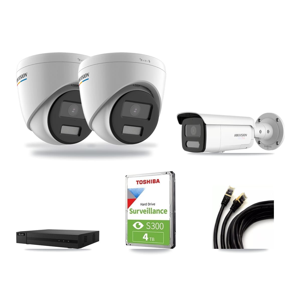Hikvision & HiLook 8-Channel 2MP – 4K CCTV Kit — 2 2MP Turret + 1 4K Bullet Cameras + 4TB Recording - Image 1