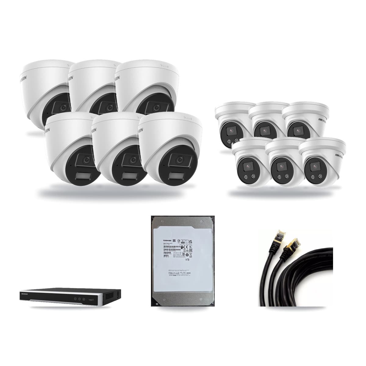 Hikvision 16-Channel 4MP – 5MP CCTV Kit — 6 4MP + 6 5MP Turret Cameras + 14TB Recording (DS-7616NI-M2 Recorder) - Image 1