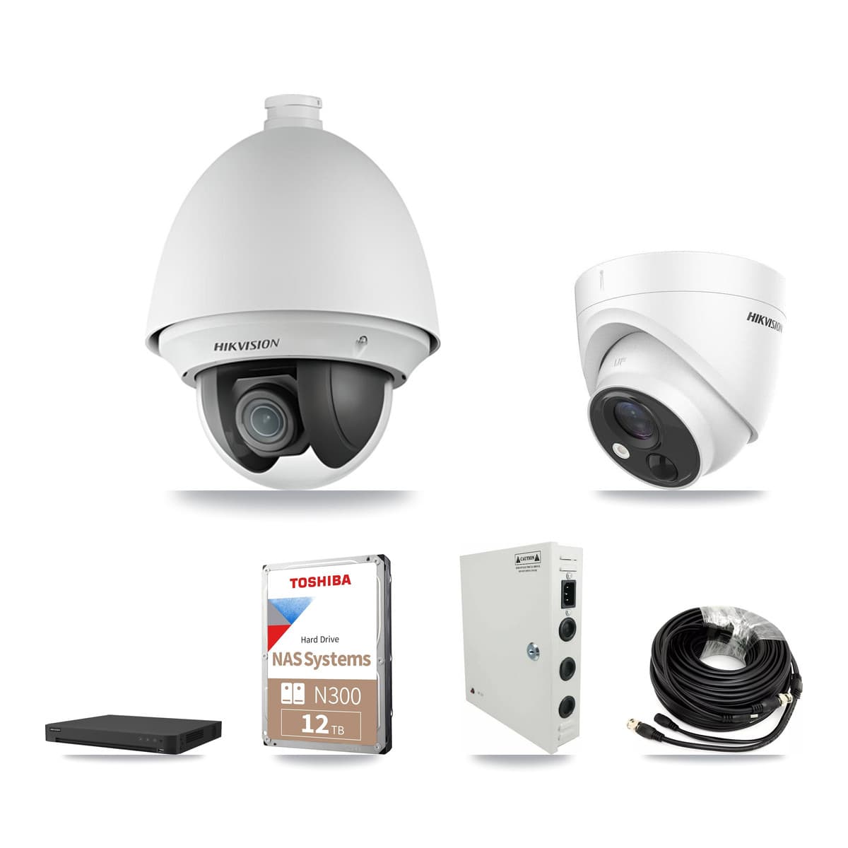 Hikvision 32-Channel 2MP – 5MP CCTV Kit — 13 2MP PTZ + 13 5MP Turret Cameras + 2× 12TB Recording