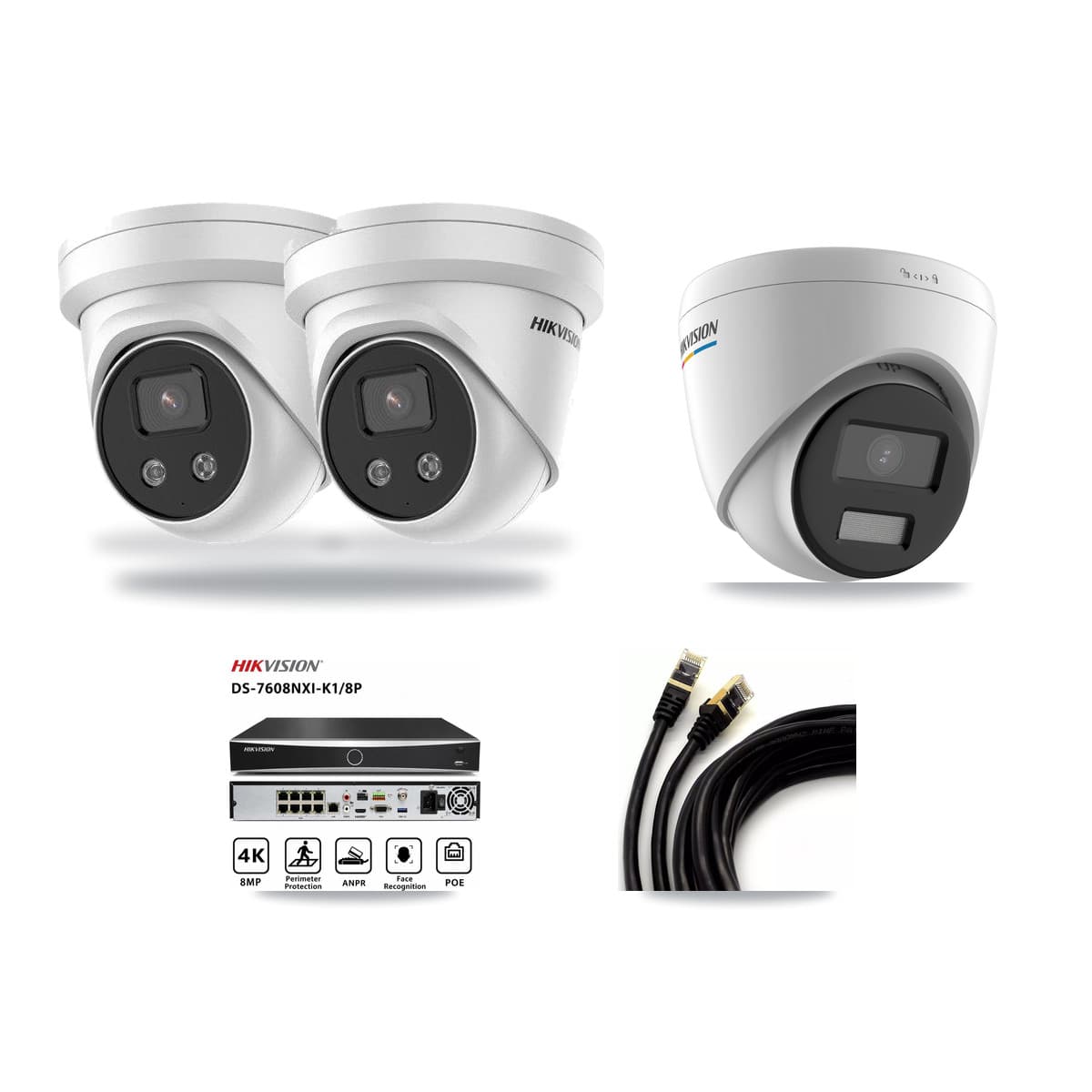Hikvision 8-Channel 2MP – 5MP CCTV Kit — 1 2MP + 2 5MP Turret Cameras + 3TB Recording (DS-7608NXI Recorder) - Image 1
