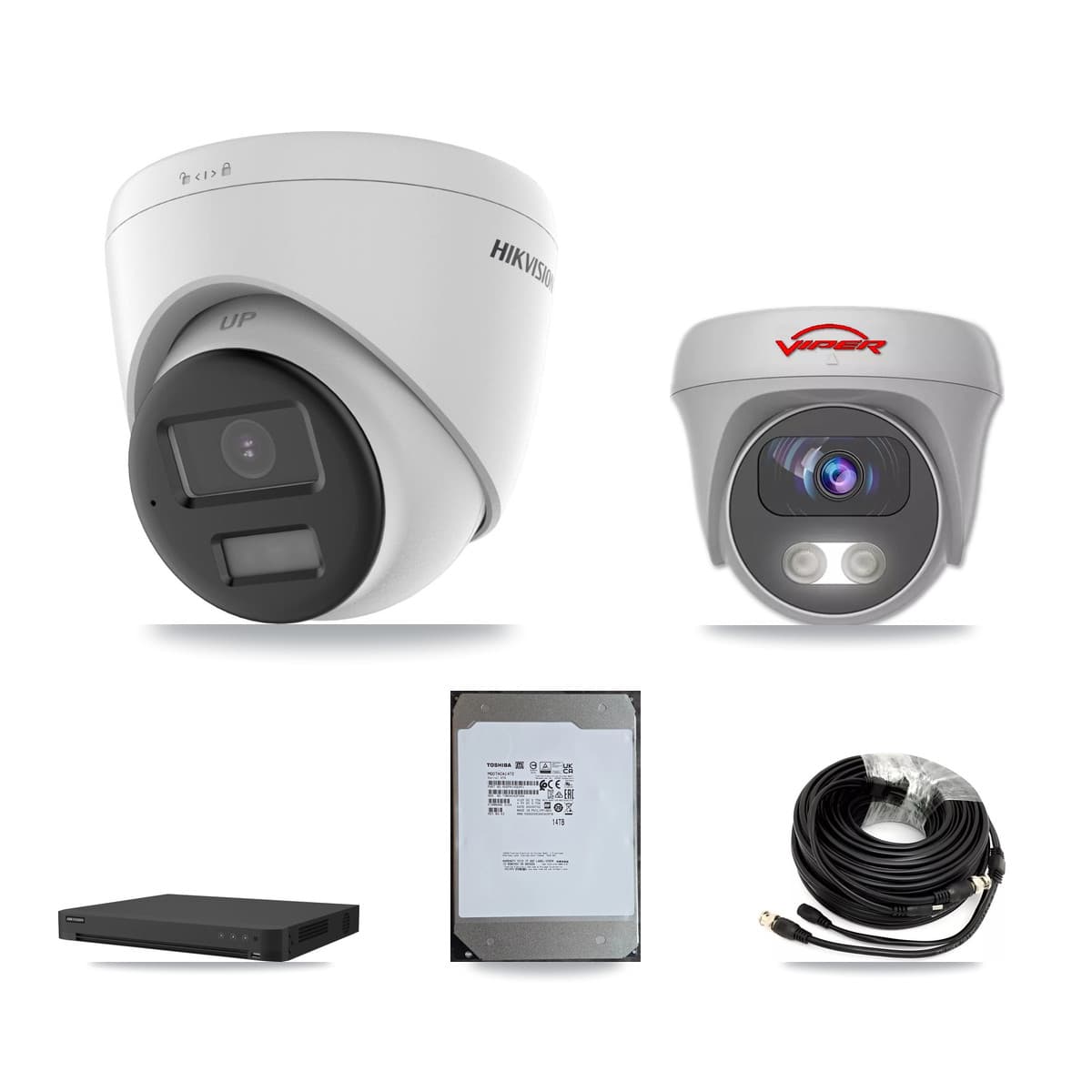 Hikvision & Viper 16-Channel 5MP – 4K CCTV Kit — 5 4K Turret + 1 5MP Cameras + 14TB Recording