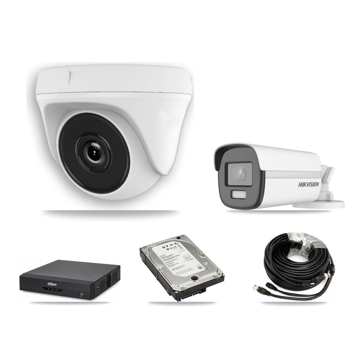 Hikvision & Dahua 4-Channel 2MP – 4K CCTV Kit — 1 4K Bullet + 3 2MP Dome Cameras + 5TB Recording