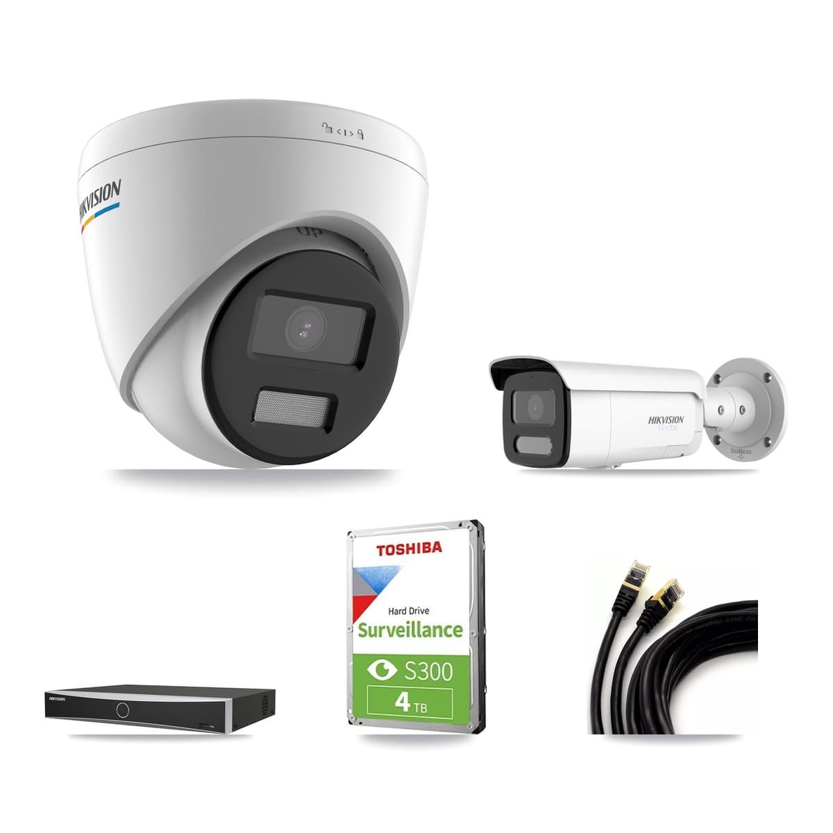Hikvision 4-Channel 2MP – 4K CCTV Kit — 2 2MP Turret + 1 4K Bullet Cameras + 4TB Recording