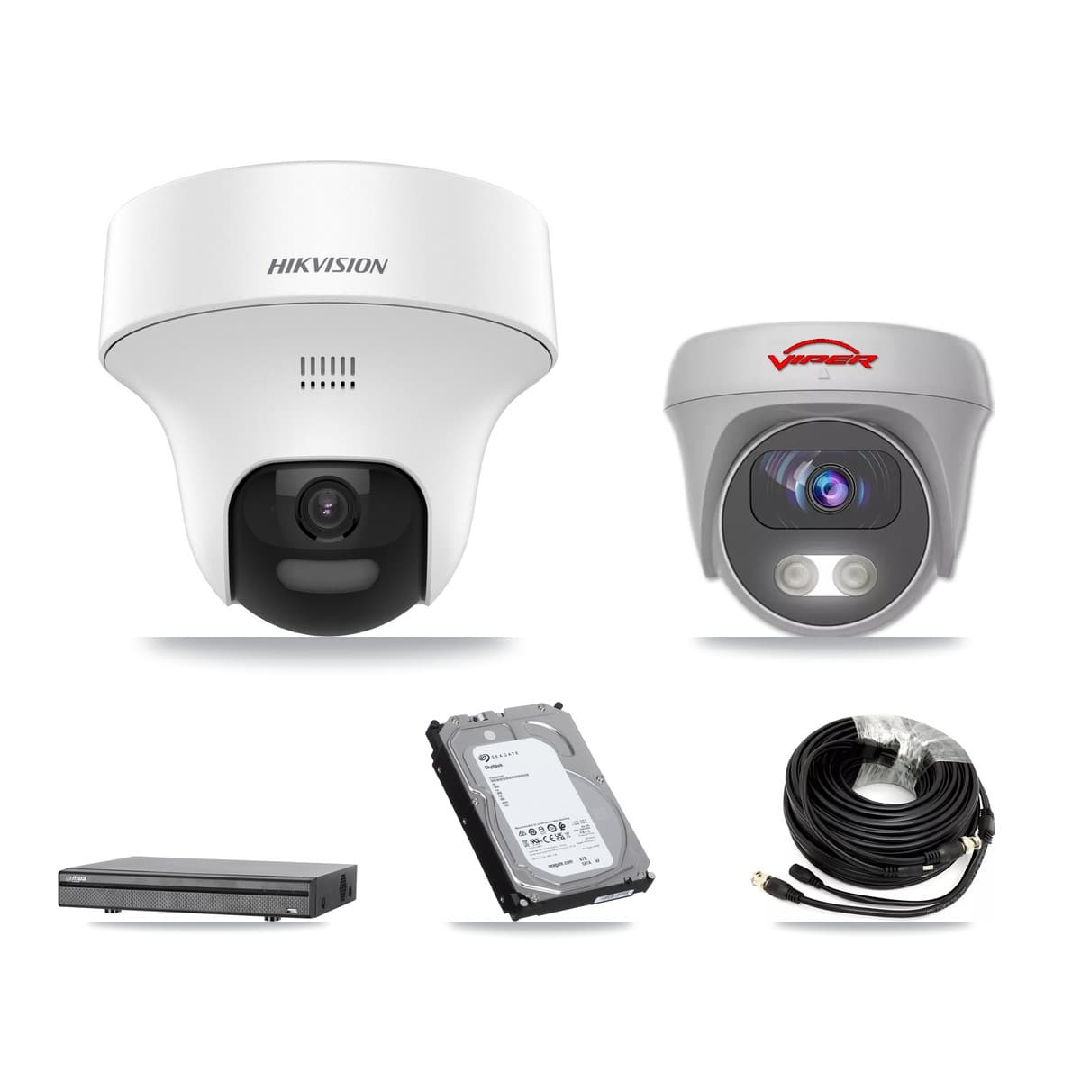 8-Channel 5MP CCTV Kit — 4 DS-2CE70K0T Turret + 1 White VIPER-5MP-3K Cameras + 6TB Recording (DH-XVR5108H Recorder) - Image 1