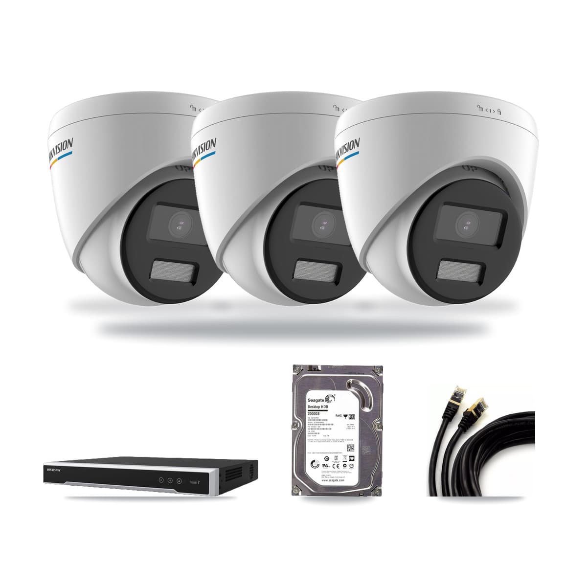 Hikvision 8-Channel 2MP CCTV Kit — 3 Turret Cameras + 2TB Recording (DS-7608NI-M2 Recorder) - Image 1