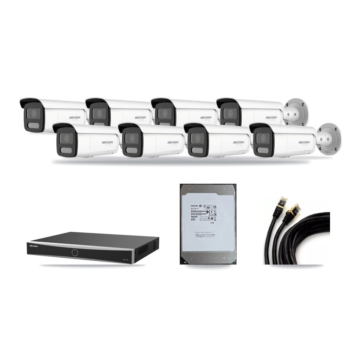 Hikvision 16-Channel 4MP – 4K CCTV Kit — 1 4MP + 7 White 4K Bullet Cameras + 14TB Recording (DS-7616NXI Recorder) - Image 1