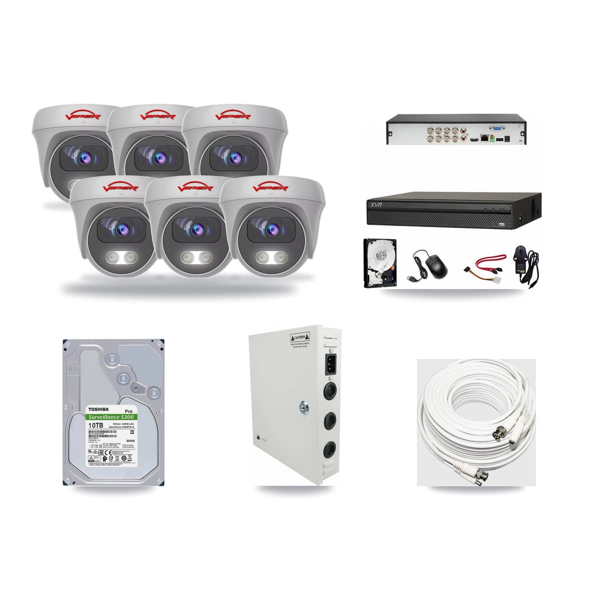 8-Channel 5MP CCTV Kit — 6 White Viper Cameras + 10TB Recording (XVR-3108AD Recorder) - Image 1
