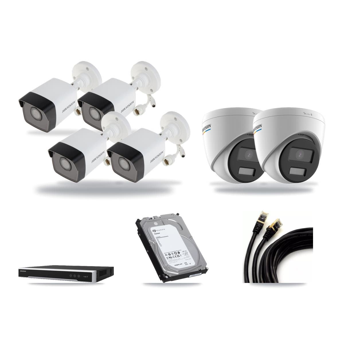 Hikvision 8-Channel 2MP – 5MP CCTV Kit — 4 5MP Bullet + 2 2MP Turret Cameras + 6TB Recording (DS-7608NI-M2 Recorder) - Image 1