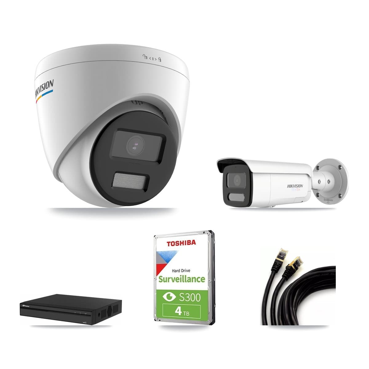 Hikvision & Prolux 4-Channel 2MP – 4K CCTV Kit — 2 2MP Turret + 1 4K Bullet Cameras + 4TB Recording