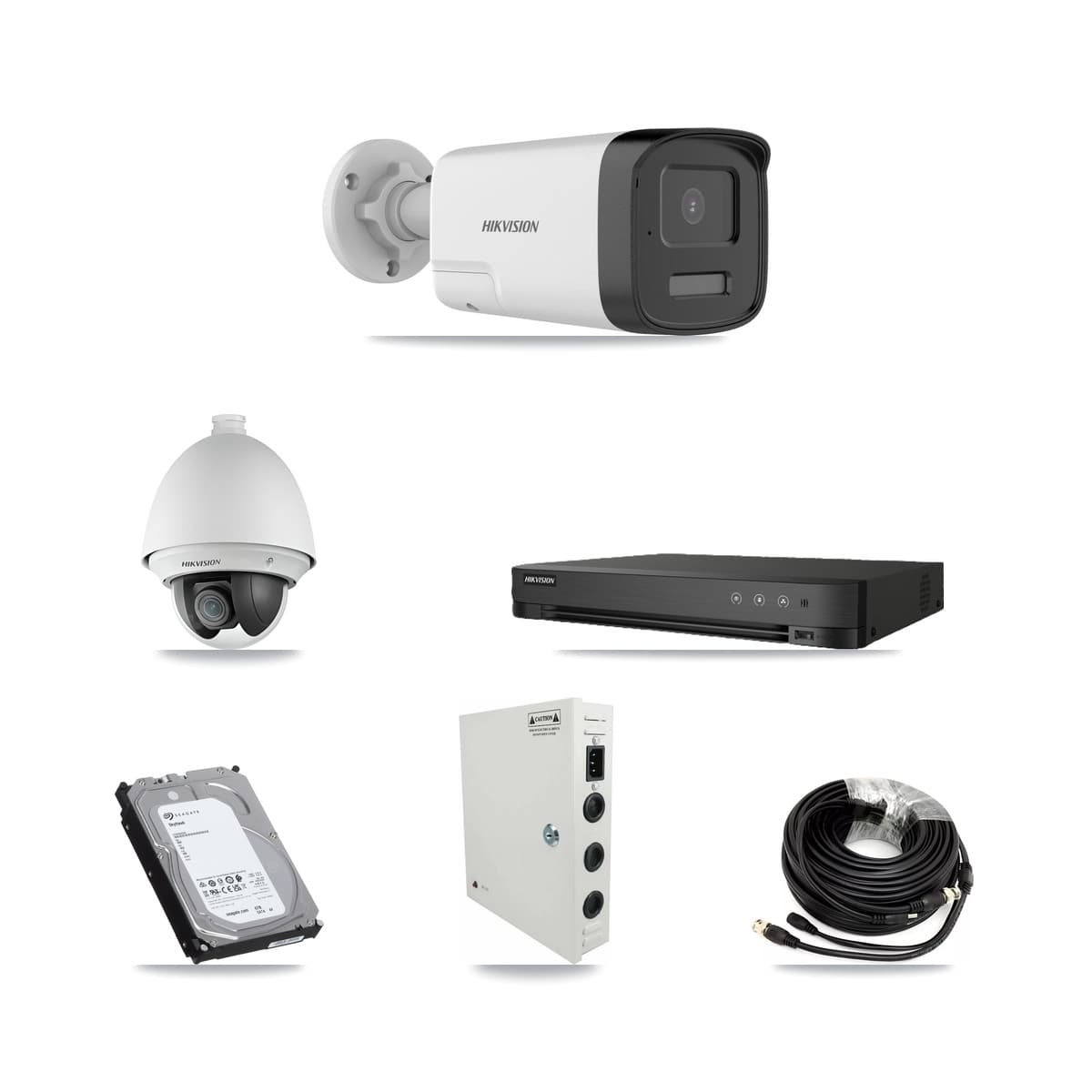 Hikvision 8-Channel 2MP – 5MP CCTV Kit — 1 DS-2AE4225T-A 2MP PTZ + 3 DS-2CE17K0T-LXTS 5MP Bullet Cameras + 6TB Recording (IDS-7208HUHI-M1/E Recorder) - Image 1