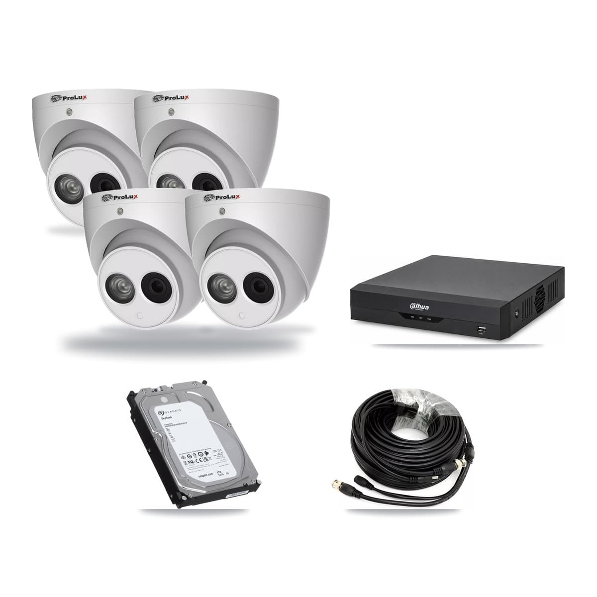 Prolux & Dahua 4-Channel 4MP CCTV Kit — 4 Turret Cameras + 6TB Recording - Image 1