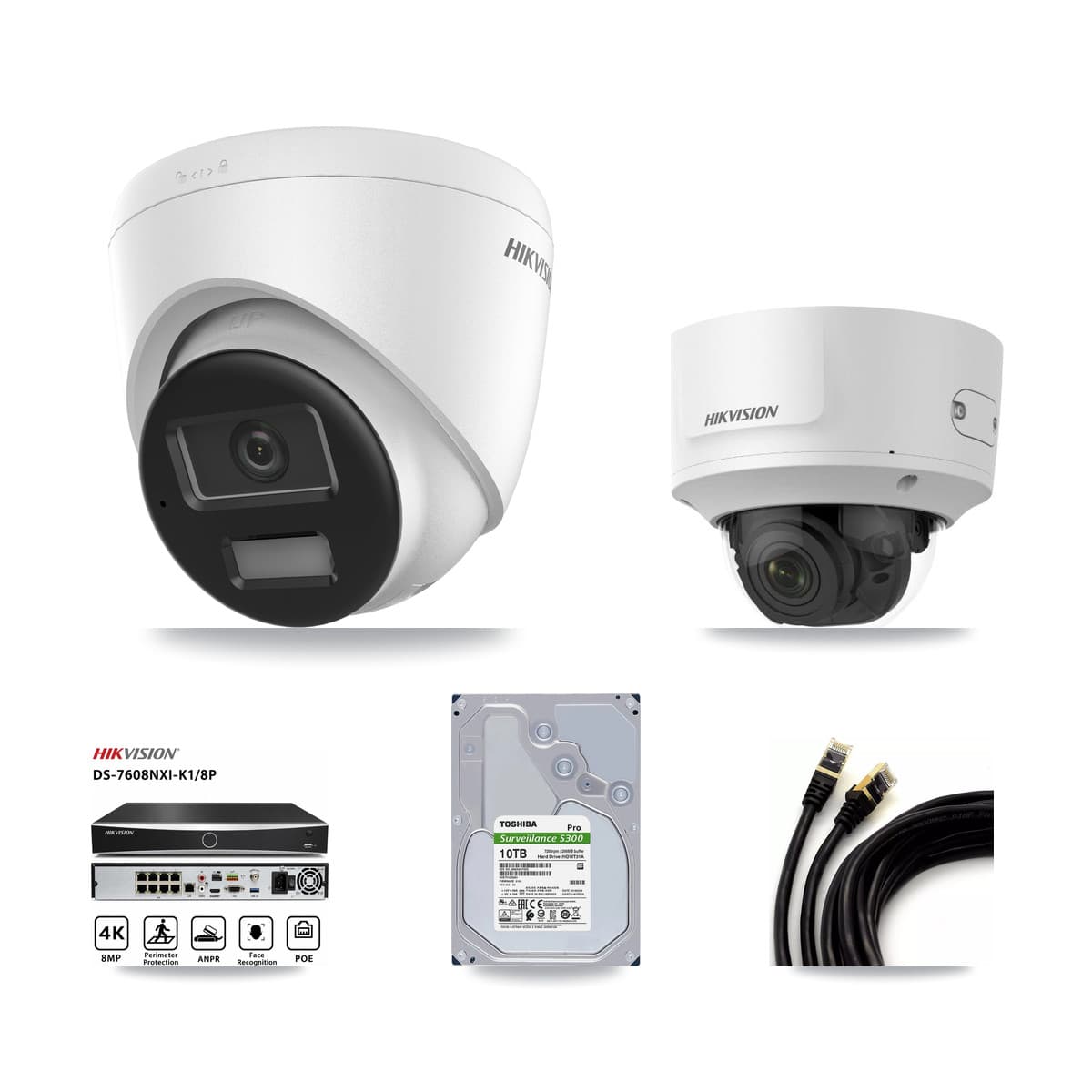 Hikvision 8-Channel 2MP – 4K CCTV Kit — 5 4K Turret + 1 2MP Dome Cameras + 10TB Recording
