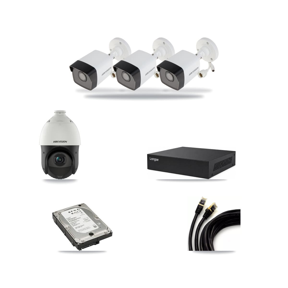 Hikvision & Longse 8-Channel 4MP – 5MP CCTV Kit — 3 5MP Bullet + 1 4MP PTZ Cameras + 5TB Recording - Image 1
