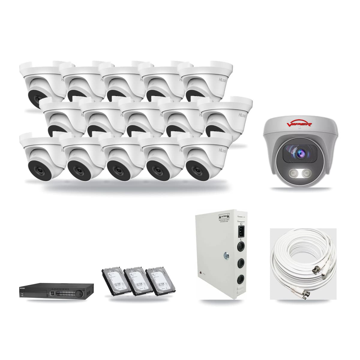 32-Channel 4MP – 5MP CCTV Kit — 15 4MP Turret + 1 White 5MP Cameras + 3× 6TB Recording (IDS-7332HUHI Recorder) - Image 1