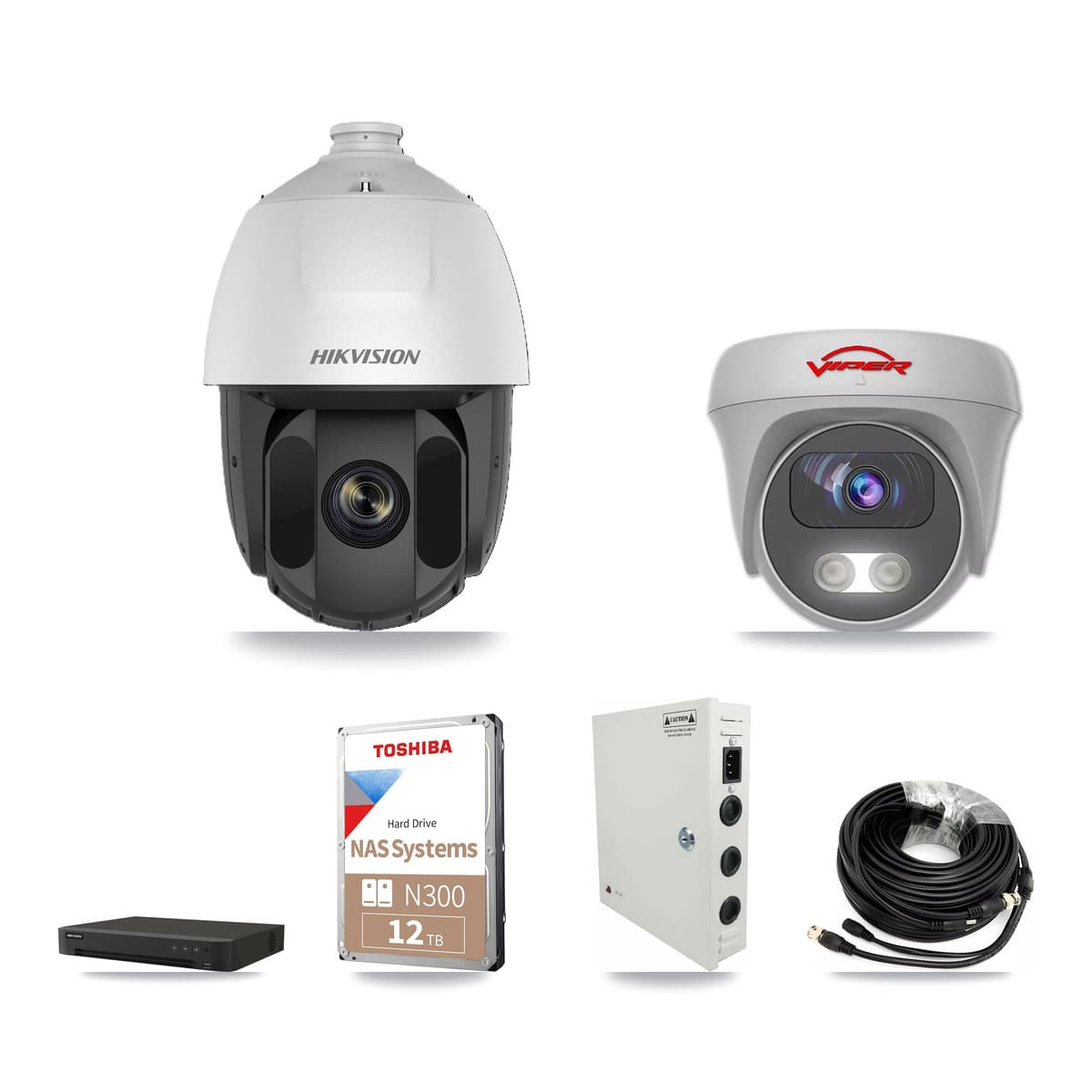 Hikvision & Viper 16-Channel 2MP – 5MP CCTV Kit — 15 DS-2AE5225TI 2MP PTZ + 1 White VIPER-5MP-3K 5MP Cameras + 12TB Recording - Image 1