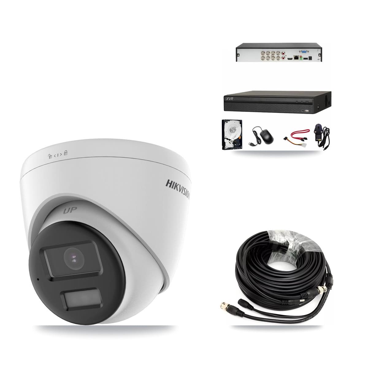Hikvision & Dahua 8-Channel 5MP CCTV Kit — 2 DS-2CE78K0T-LPTS Turret Cameras + 3TB Recording (XVR-3108AD-4K Recorder)