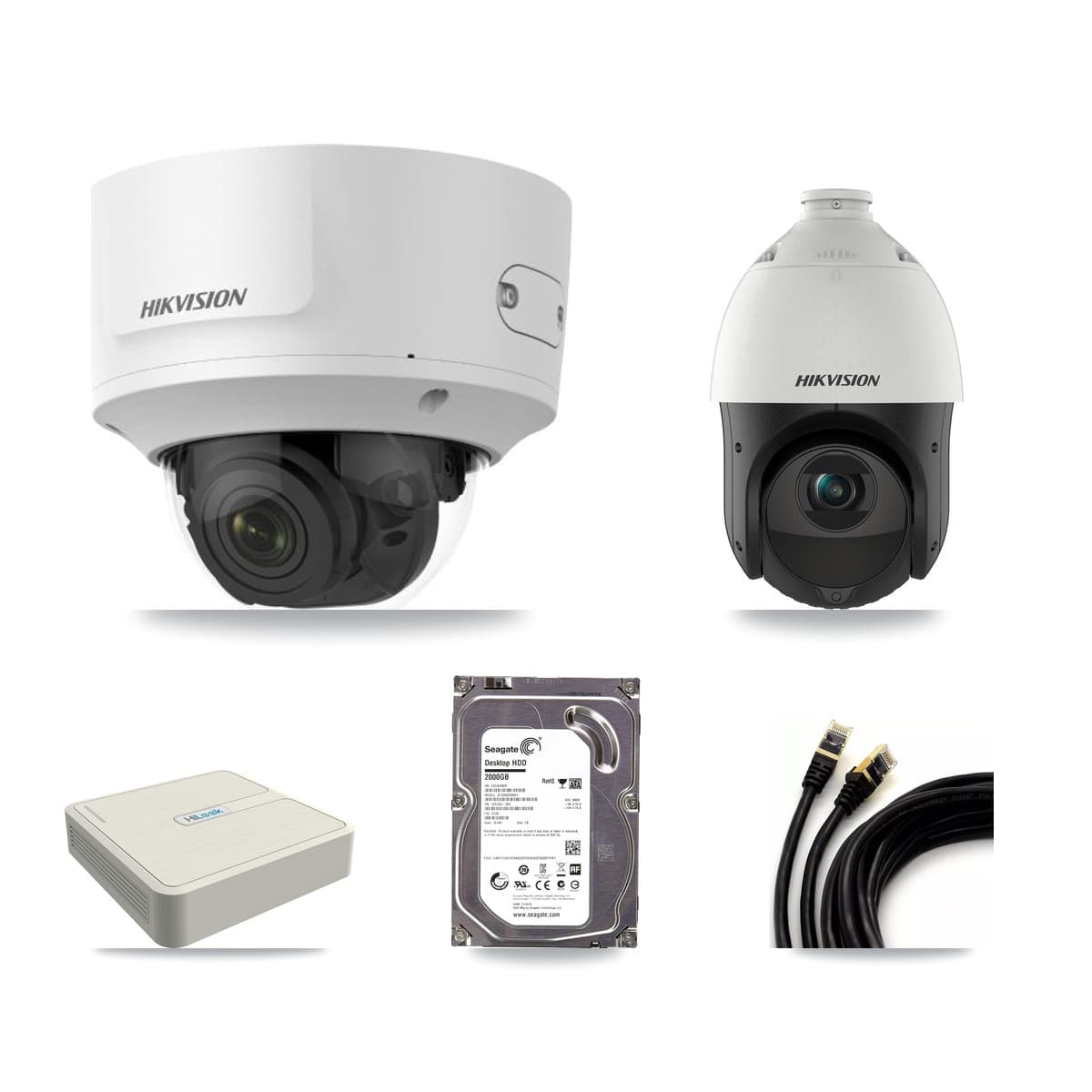 Hikvision & HiLook 8-Channel 2MP – 4MP CCTV Kit — 1 2MP Dome + 1 4MP PTZ Cameras + 2TB Recording (NVR-108H-D Recorder) - Image 1