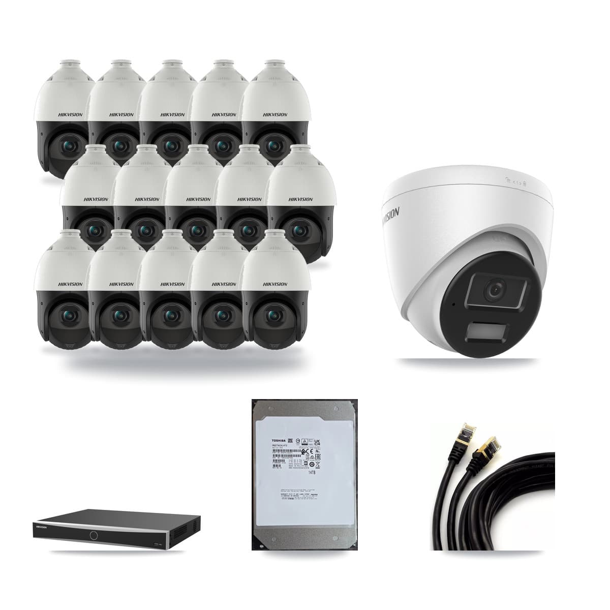 Hikvision 16-Channel 4MP CCTV Kit — 1 Turret + 15 PTZ Cameras + 14TB Recording (DS-7616NXI Recorder) - Image 1