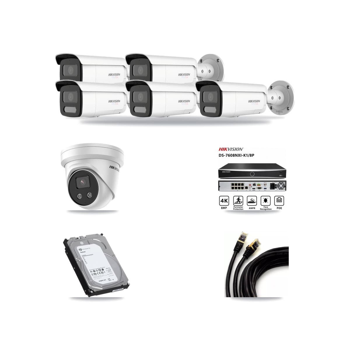 Hikvision 8-Channel 5MP – 4K CCTV Kit — 5 4K Bullet + 1 5MP Turret Cameras + 6TB Recording - Image 1