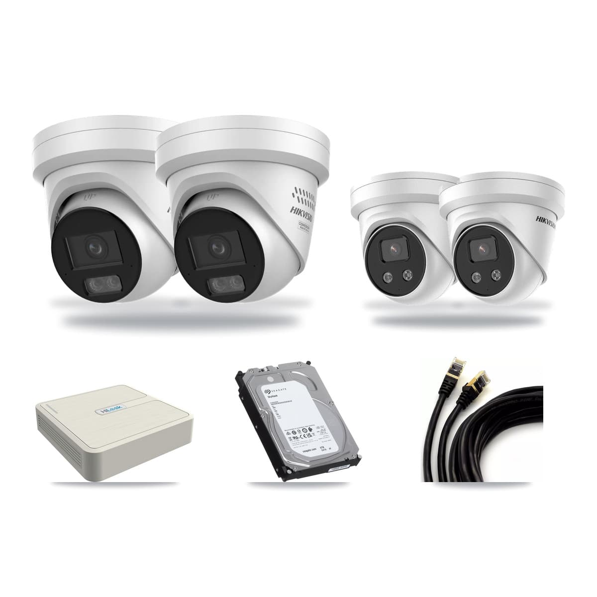 Hikvision & HiLook 8-Channel 4MP – 5MP CCTV Kit — 2 DS-2CD2347G3 4MP + 2 DS-2CD3356G2 5MP Turret Cameras + 6TB Recording - Image 1