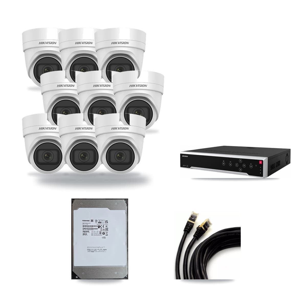 Hikvision 32-Channel 4MP CCTV Kit — 9 DS-2CD2H45FWD Turret Cameras + 14TB Recording - Image 1
