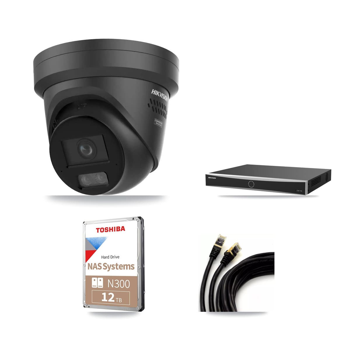Hikvision 16-Channel 4K CCTV Kit — 9 Black DS-2CD2387G3 Turret Cameras + 2× 12TB Recording (DS-7616NXI Recorder)
