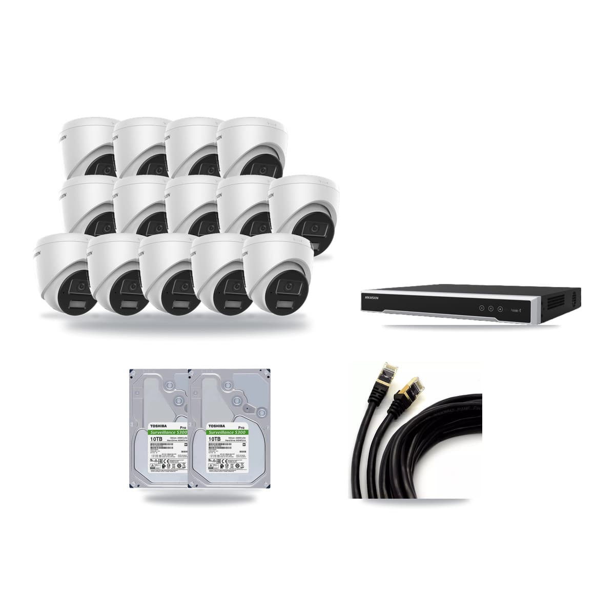 Hikvision 16-Channel 4MP CCTV Kit — 14 DS-2CD1343G2 Turret Cameras + 2× 10TB Recording - Image 1