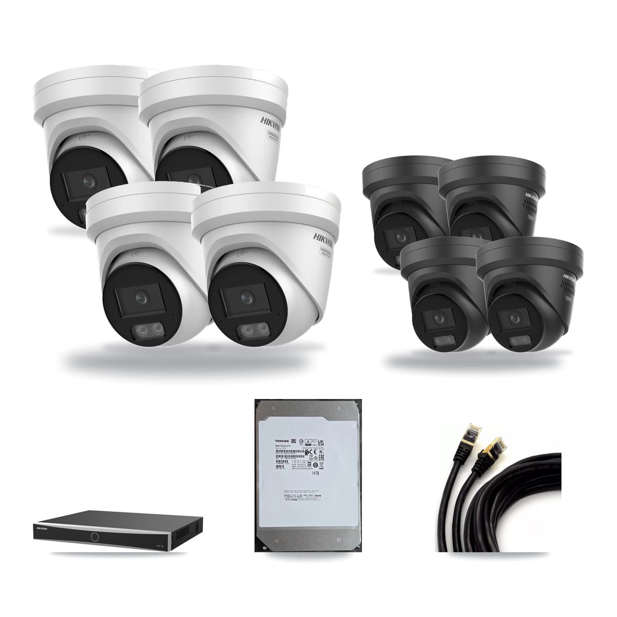 Hikvision 16-Channel 4K CCTV Kit — 4 + 4 Black Turret Cameras + 14TB Recording (DS-7616NXI Recorder) - Image 1