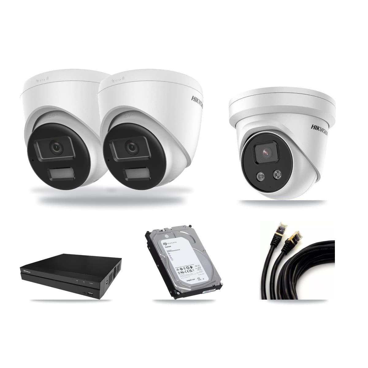 Hikvision & Prolux 8-Channel 5MP – 4K CCTV Kit — 2 DS-2CD1383G2-LIUF/SL 4K + 1 DS-2CD3356G2-ISU 5MP Turret Cameras + 6TB Recording (PXN-2108HS-8P-4K Recorder) - Image 1