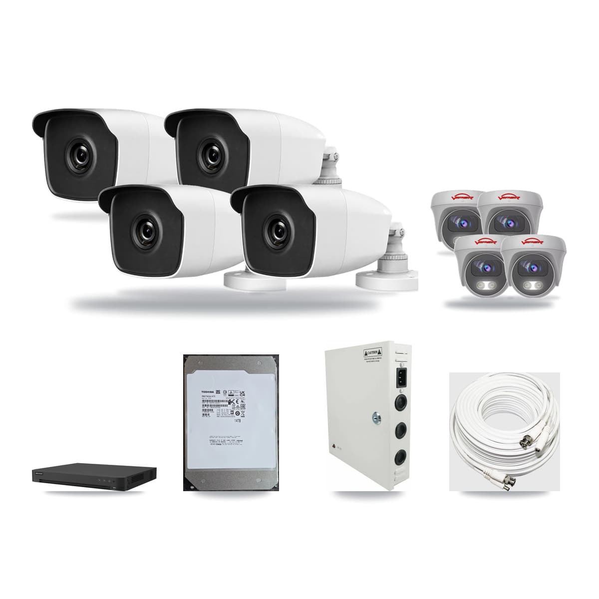 16-Channel 3MP – 5MP CCTV Kit — 4 3MP Bullet + 4 5MP Cameras + 14TB Recording - Image 1