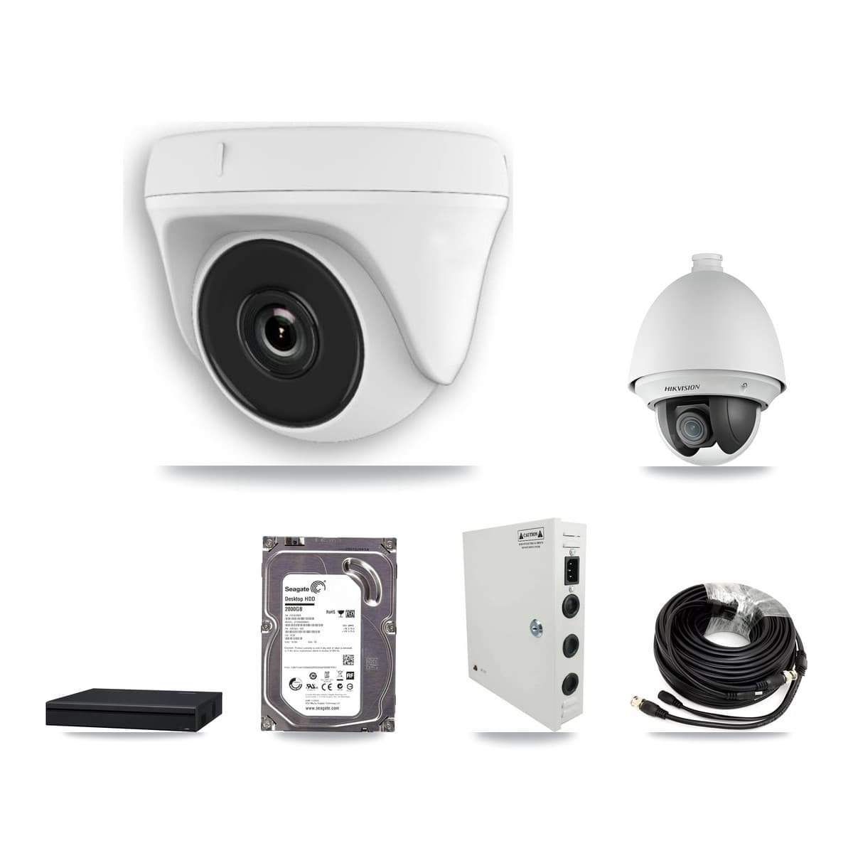 Hikvision 8-Channel 2MP CCTV Kit — 1 PTZ + 2 White Dome Cameras + 2TB Recording (XVR-3108AD Recorder)