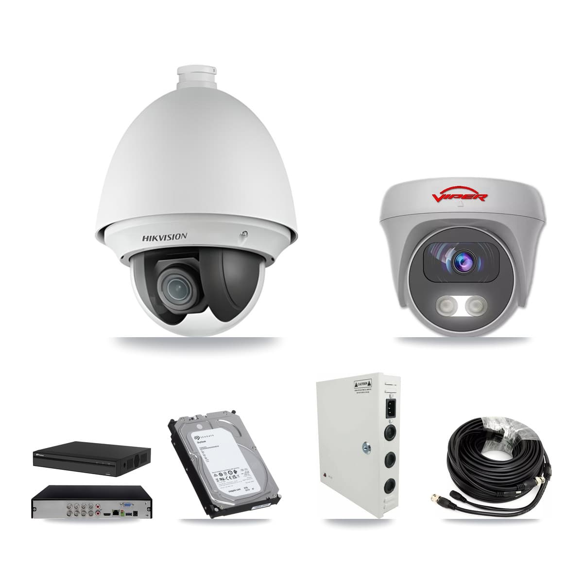 8-Channel 2MP – 5MP CCTV Kit — 7 2MP PTZ + 1 White 5MP Cameras + 6TB Recording (PXD-5108HS Recorder)
