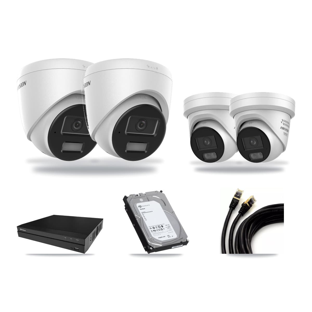 Hikvision & Prolux 8-Channel 4MP CCTV Kit — 2 DS-2CD1343G2 + 2 DS-2CD2347G3 Turret Cameras + 6TB Recording - Image 1
