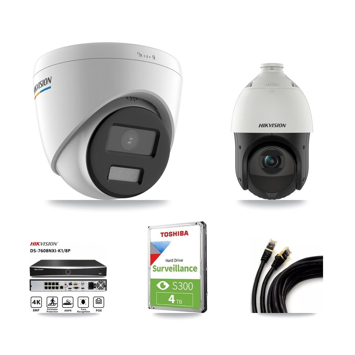 Hikvision 8-Channel 2MP – 4MP CCTV Kit — 4 2MP Turret + 1 4MP PTZ Cameras + 4TB Recording
