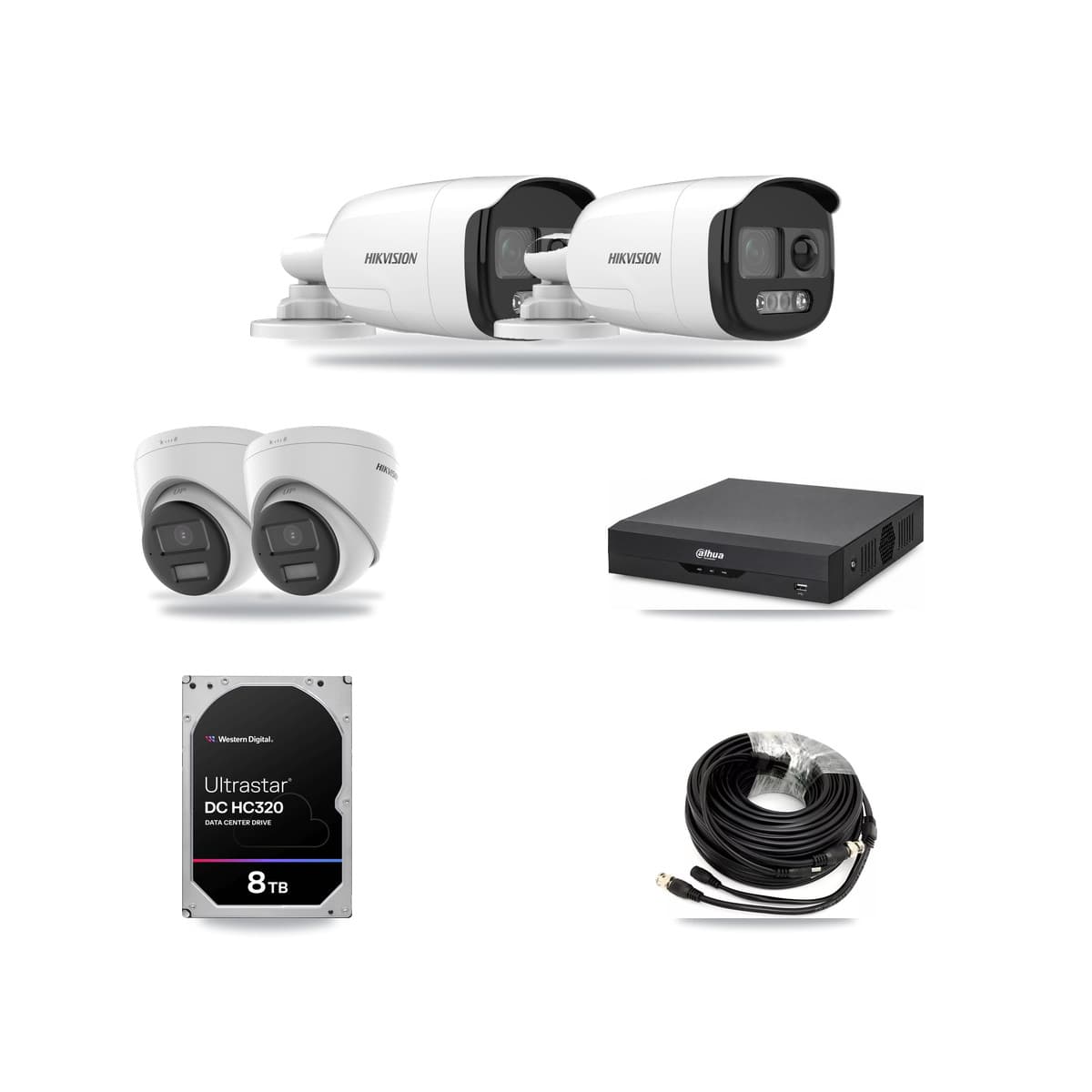Hikvision & Dahua 4-Channel 5MP – 4K CCTV Kit — 2 DS-2CE12KF3T 5MP Bullet + 2 DS-2CE78U0T 4K Turret Cameras + 8TB Recording - Image 1