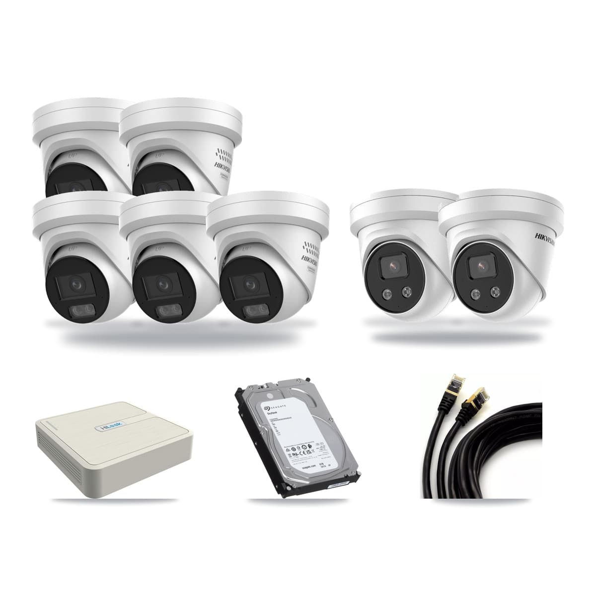 Hikvision & HiLook 8-Channel 4MP – 5MP CCTV Kit — 5 DS-2CD2347G3 4MP + 2 DS-2CD3356G2 5MP Turret Cameras + 6TB Recording - Image 1