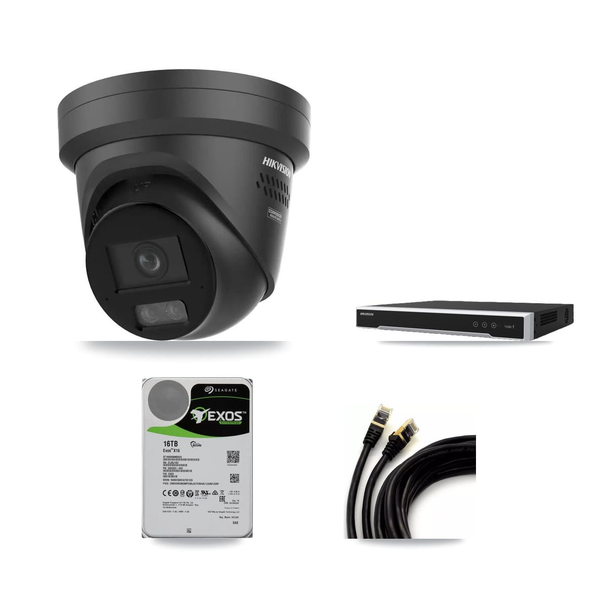 Hikvision 16-Channel 4K CCTV Kit — 12 Black DS-2CD2387G3 Turret Cameras + 2× 16TB Recording (DS-7616NI-M2 Recorder)