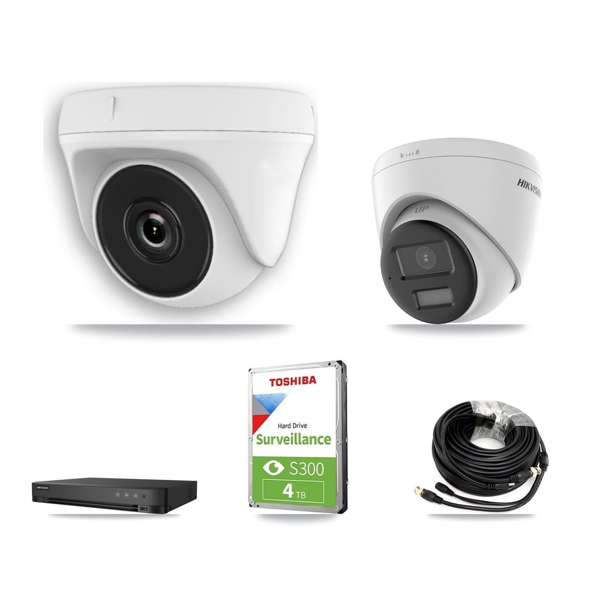 Hikvision 4-Channel 2MP – 4K CCTV Kit — 1 4K Turret + 2 White 2MP Dome Cameras + 4TB Recording