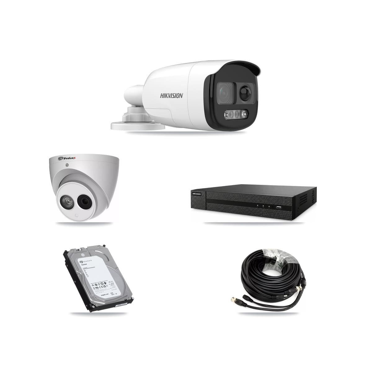 Hikvision & Prolux 8-Channel 4MP – 5MP CCTV Kit — 7 DS-2CE12KF3T 5MP Bullet + 1 PXC-612C4W-A 4MP Turret Cameras + 6TB Recording