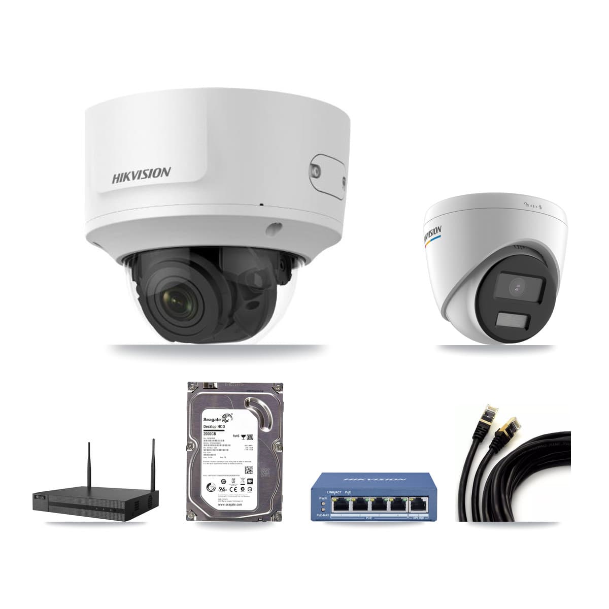 Hikvision & HiLook 4-Channel 2MP CCTV Kit — 1 Turret + 2 Dome Cameras + 2TB Recording