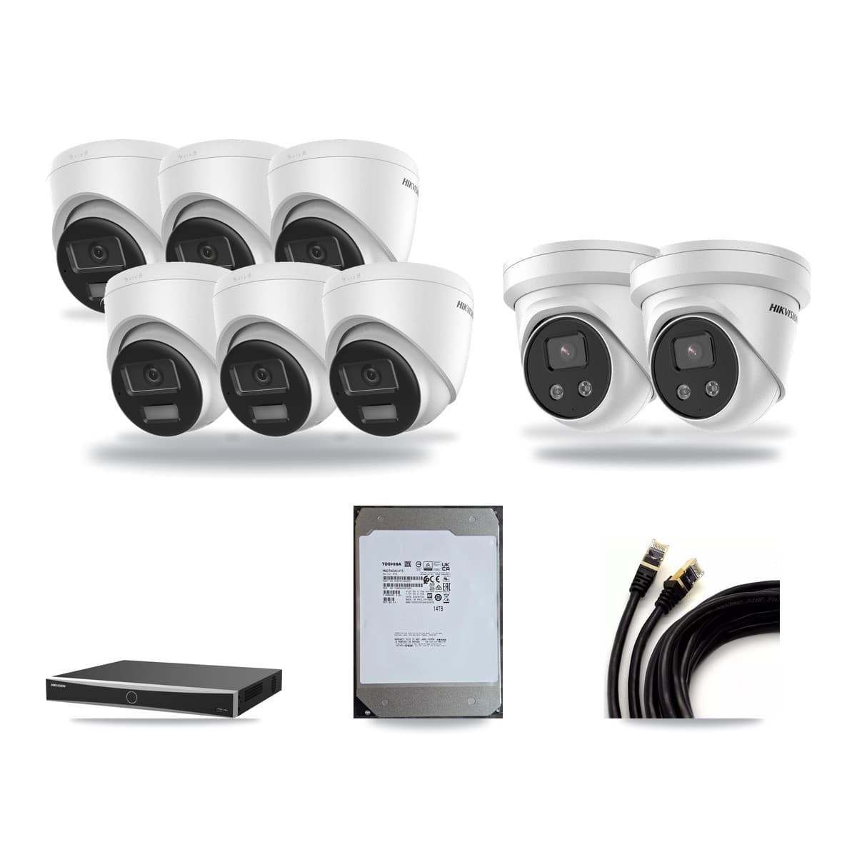 Hikvision 16-Channel 5MP – 4K CCTV Kit — 6 DS-2CD1383G2-LIUF/SL 4K + 2 DS-2CD3356G2-ISU 5MP Turret Cameras + 14TB Recording (DS-7616NXI-K2/16P(E) Recorder) - Image 1