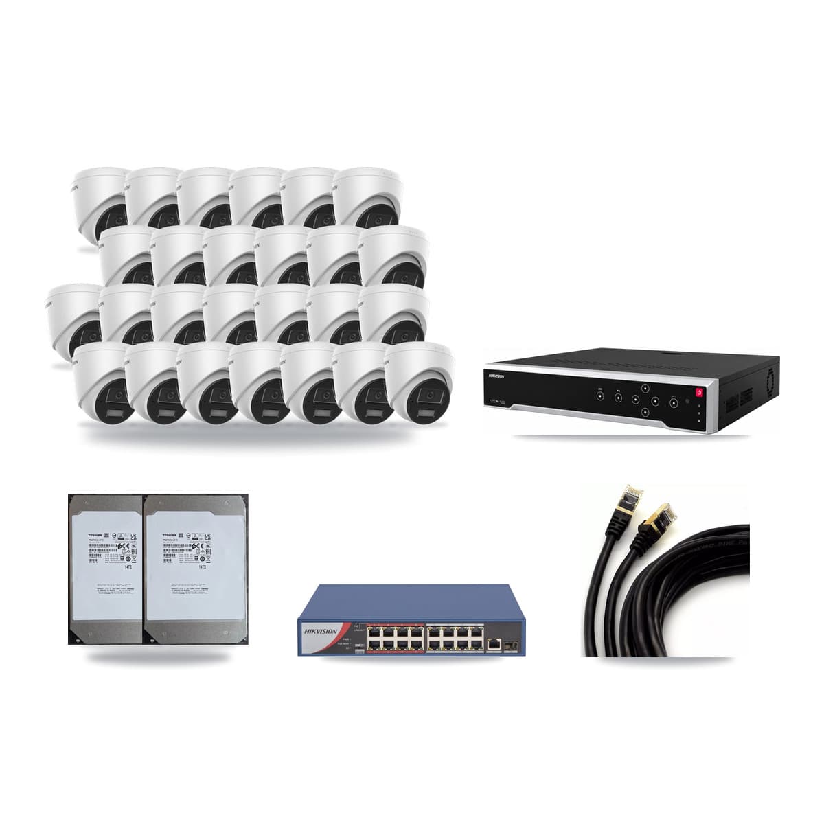Hikvision 32-Channel 4MP CCTV Kit — 26 Turret Cameras + 2× 14TB Recording - Image 1