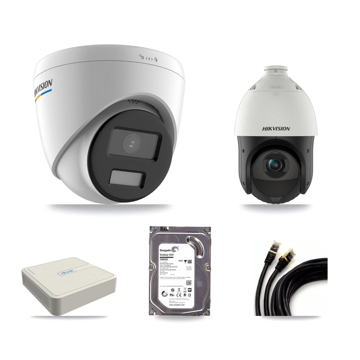 Hikvision & HiLook 8-Channel 2MP – 4MP CCTV Kit — 1 2MP Turret + 1 4MP PTZ Cameras + 2TB Recording (NVR-108H-D Recorder) - Image 1