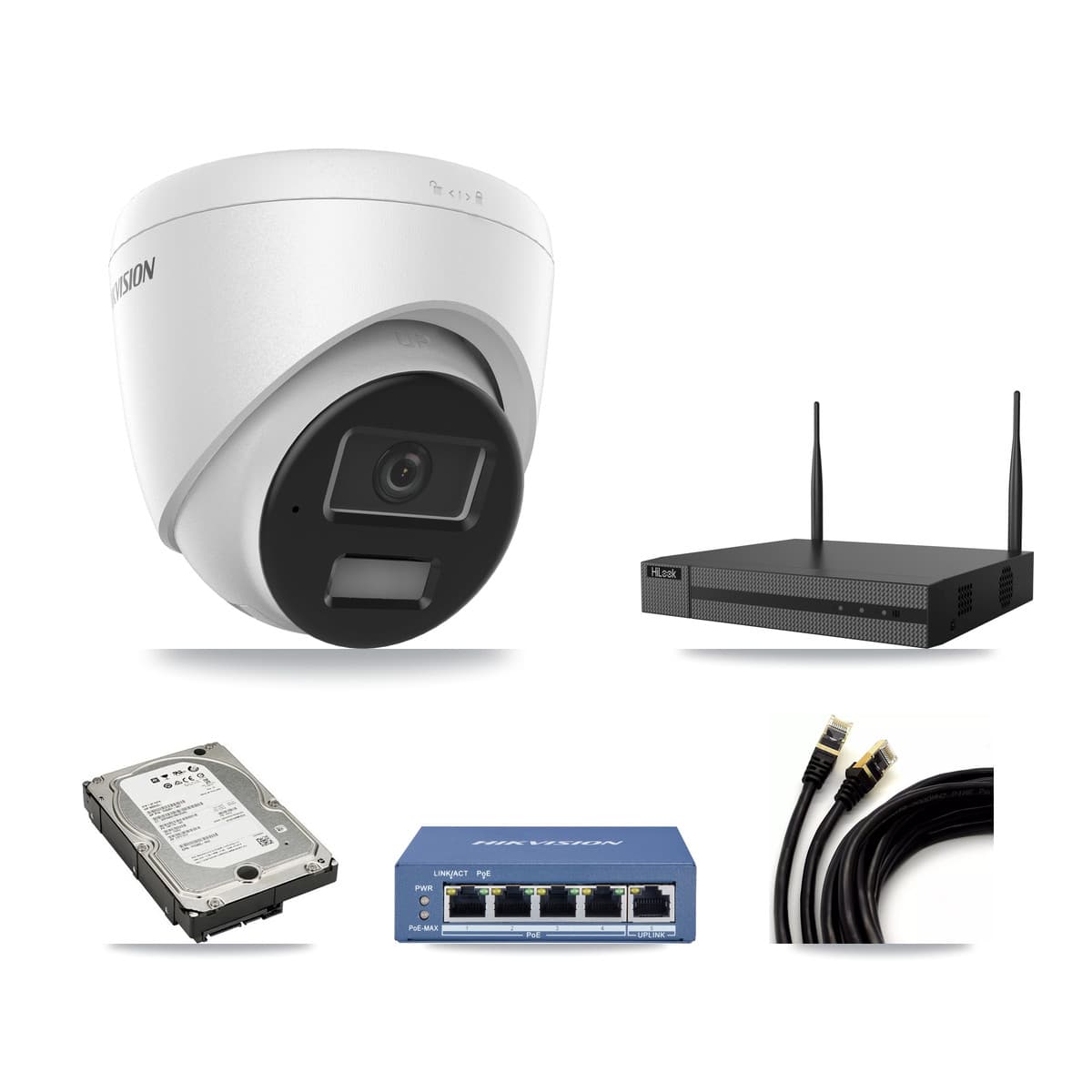 Hikvision & HiLook 4-Channel 4MP – 5MP CCTV Kit — 3 4MP Turret + 1 5MP Dome Cameras + 5TB Recording - Image 1