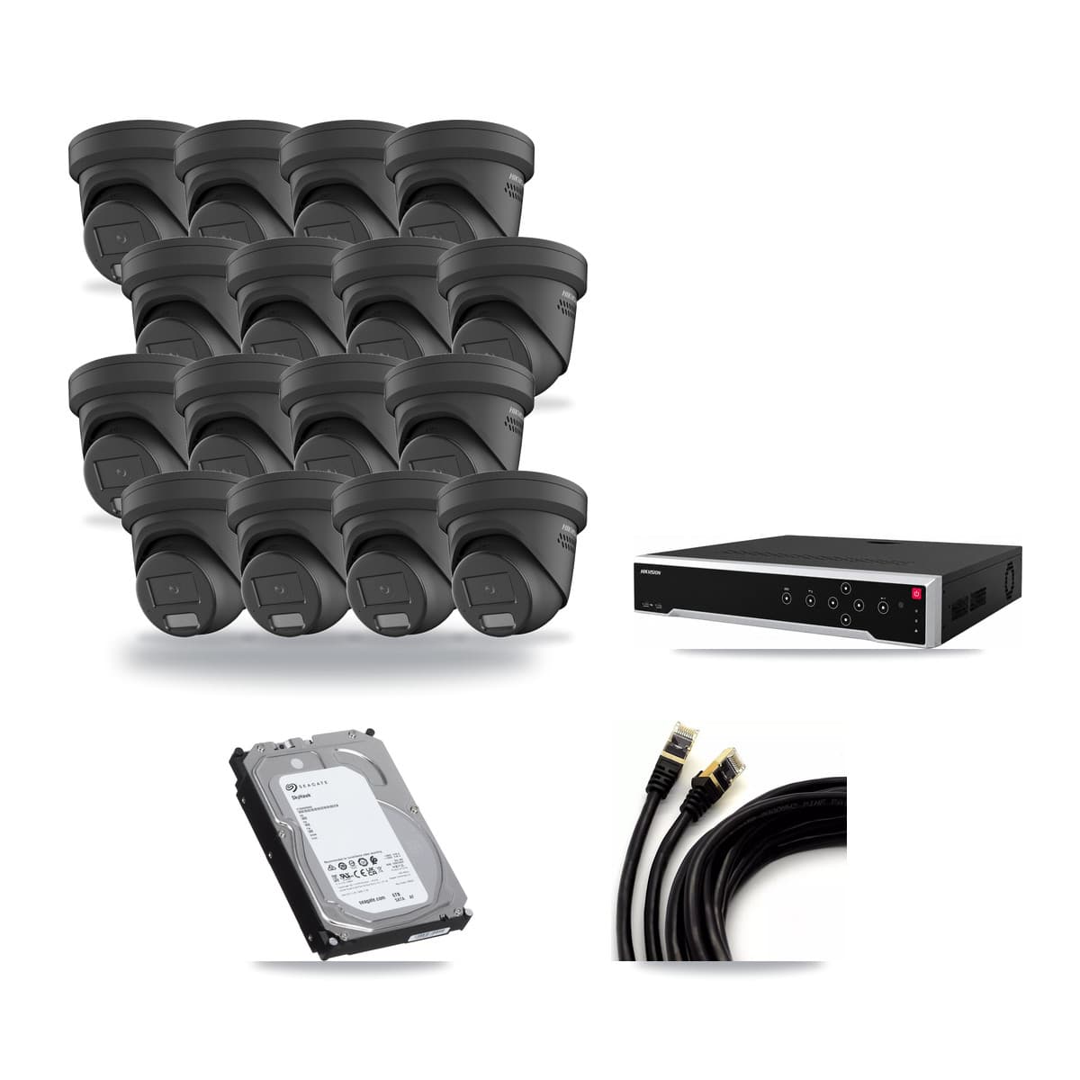Hikvision 32-Channel 4MP CCTV Kit — 16 Black Turret Cameras + 6TB Recording - Image 1