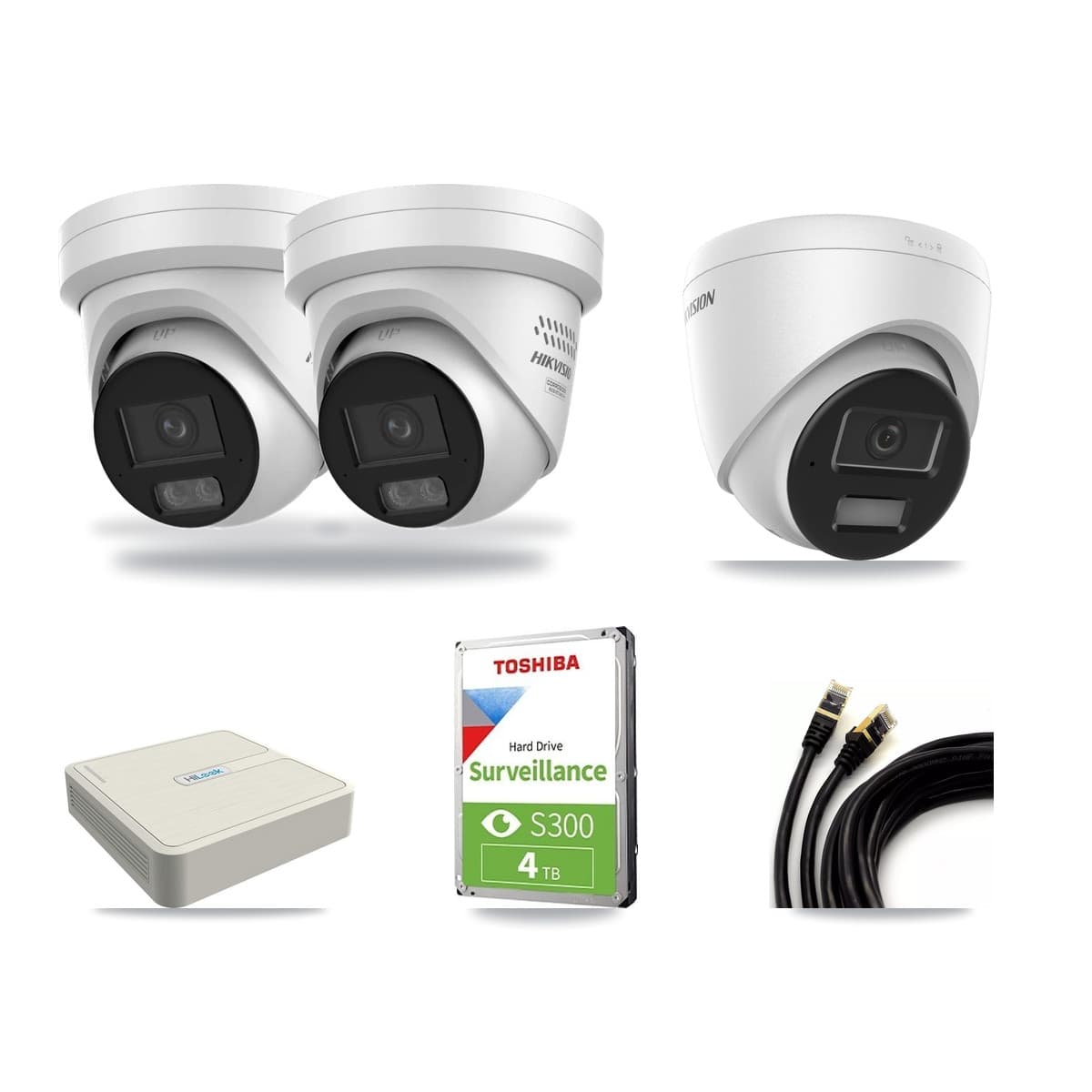 Hikvision & HiLook 8-Channel 4MP CCTV Kit — 1 DS-2CD1343G2 + 2 DS-2CD2347G3 Turret Cameras + 4TB Recording - Image 1