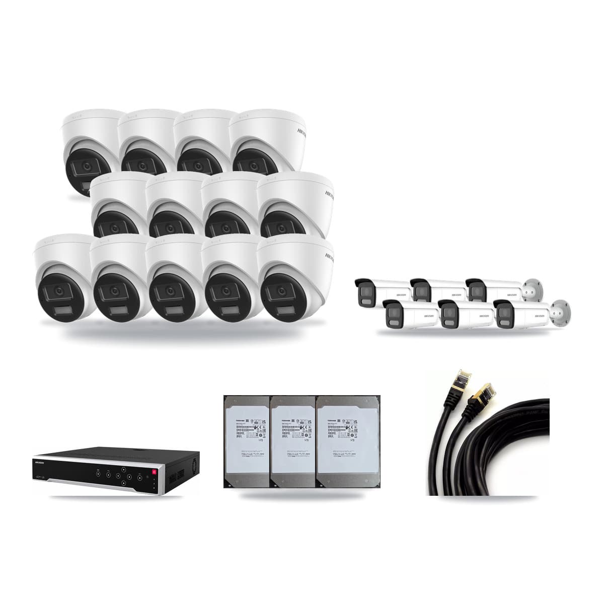 Hikvision 32-Channel 4MP – 4K CCTV Kit — 13 DS-2CD1383G2-LIU 4K Turret + 6 DS-2CD2T47G2H-LISU/SL 4MP Bullet Cameras + 3× 14TB Recording (DS-7732NI-M4/24P Recorder) - Image 1